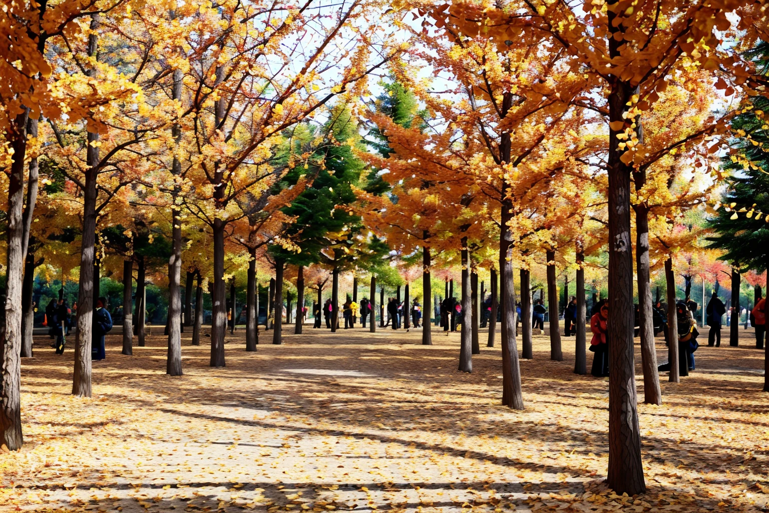 outdoors,<lora:ginkgo_v1:0.7>,ruanyi0001,crowd,people,<lora:detail_slider_v4:5>,autumn leaves,, best quality,masterpiece,high quality,real,realistic,super detailed,full detail,8K,