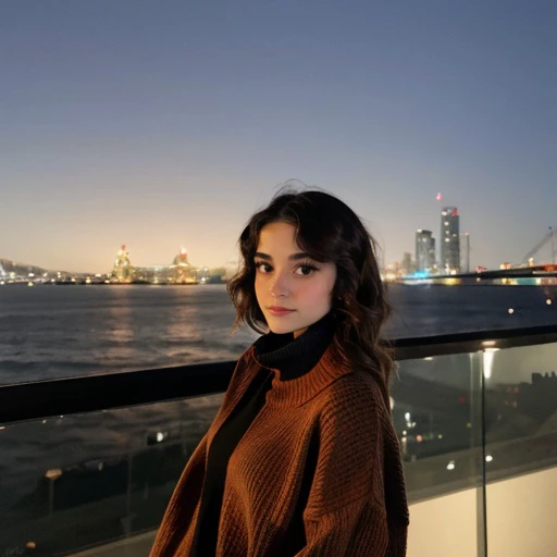 <lora:marissardell_sd15_512_128_64_v1:1>marissardell,1girl,looking at viewer, new years eve party fireworks in background, wearing a turtleneck sweater