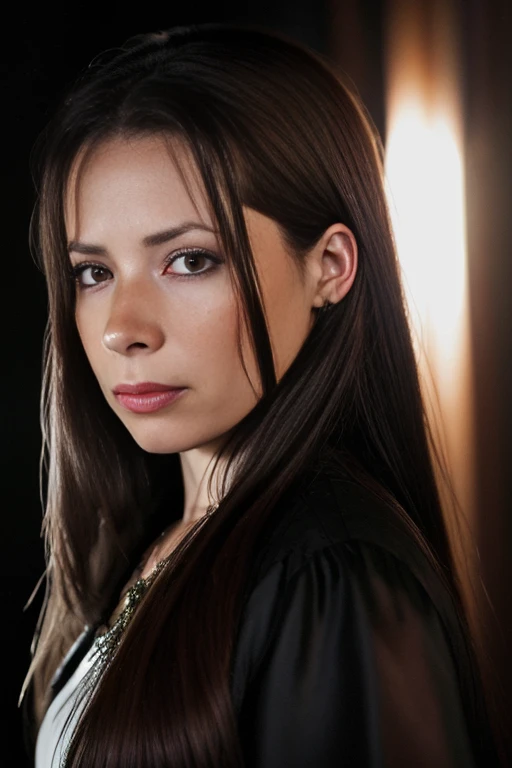 a portrait of h011ym4ri3c0mb5 as a witch, brown hair, brown eyes, wearing a witch's costume, pointed hat, amulet, earrings, outdoors, night, woods, <lora:Holly_Marie_Combs_PMv1_Lora:1.3>,, detailed skin texture, (blush:0.5), (goosebumps:0.5), subsurface scattering, Style of stephen gammell, watercolors, black and white, swamp, shadowy creatures, dripping, infected