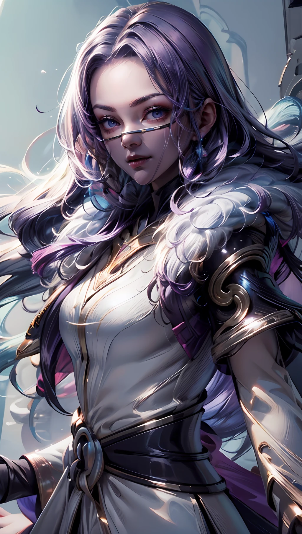 1girl,(masterpiece:1.4, best quality),medium breasts,(intricate details),unity 8k wallpaper,ultra detailed,(pastel colors:1.3),beautiful and aesthetic,detailed,solo, purple hair, luo_yi_ml, mouth veil <lora:luo_yi_ml-08:1> <lora:add_detail:0.7>