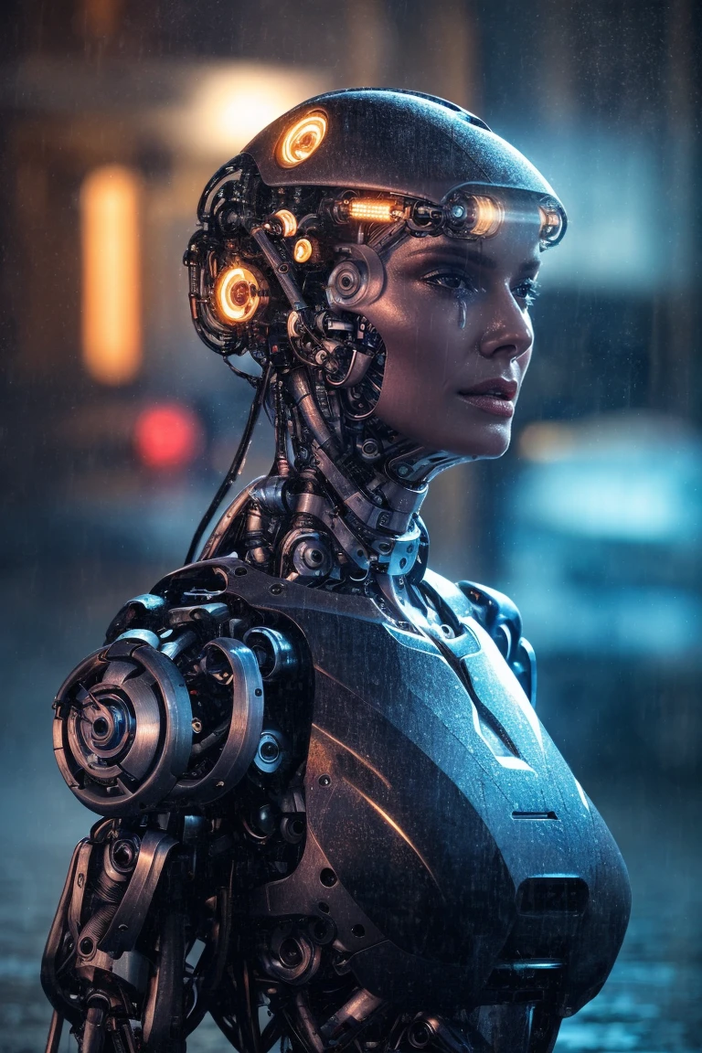 (futuristic cyborg lady:1.25), mechanical body, rainy, wet, at night, neon light, soft colors, bokeh, masterpiece, high quality, (high detailed skin:1.1)
<lora:christina_hendricks_lora_v01:1> ch3nd