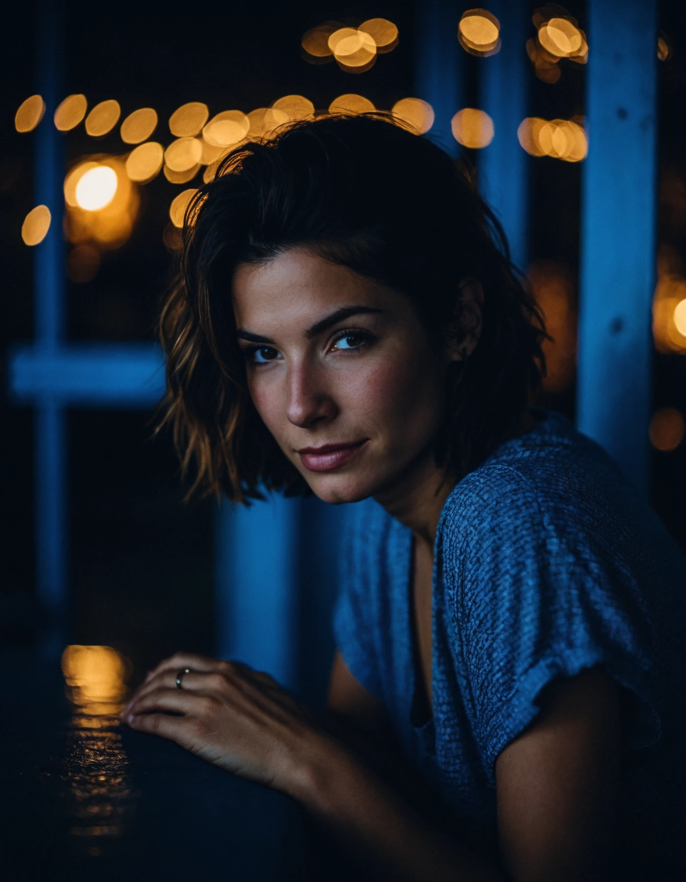 cinematic photo professional close-up portrait photography of the face of a beautiful (((ohwx woman))) at Sleeping porch during Midnight, Nikon Z9 <lora:bullock_dh128_v1-step00008000:1.1> . 35mm photograph, film, bokeh, professional, 4k, highly detailed