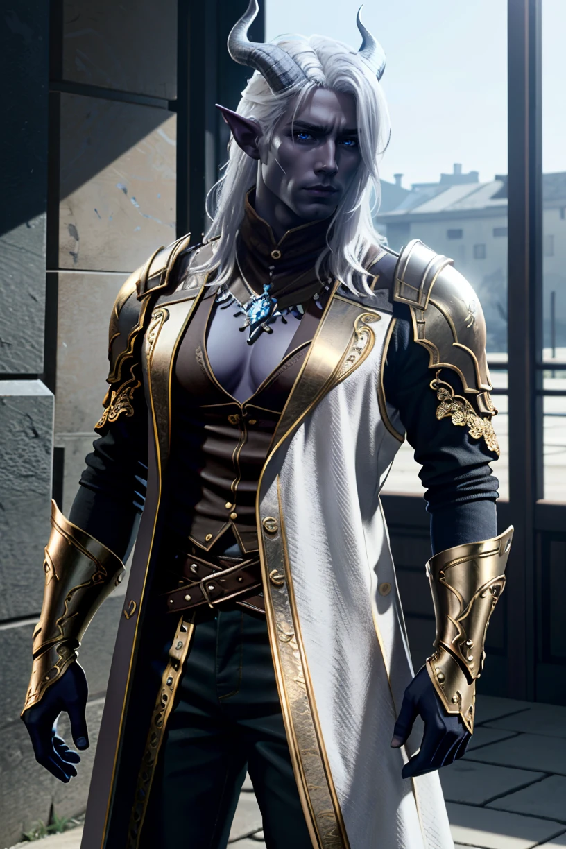 ((ultra detailed, masterpiece, absurdres))
BGMyDreamBoy, 1boy, solo, purple skin, blue eyes, white hair, demon horns, cowboy shot