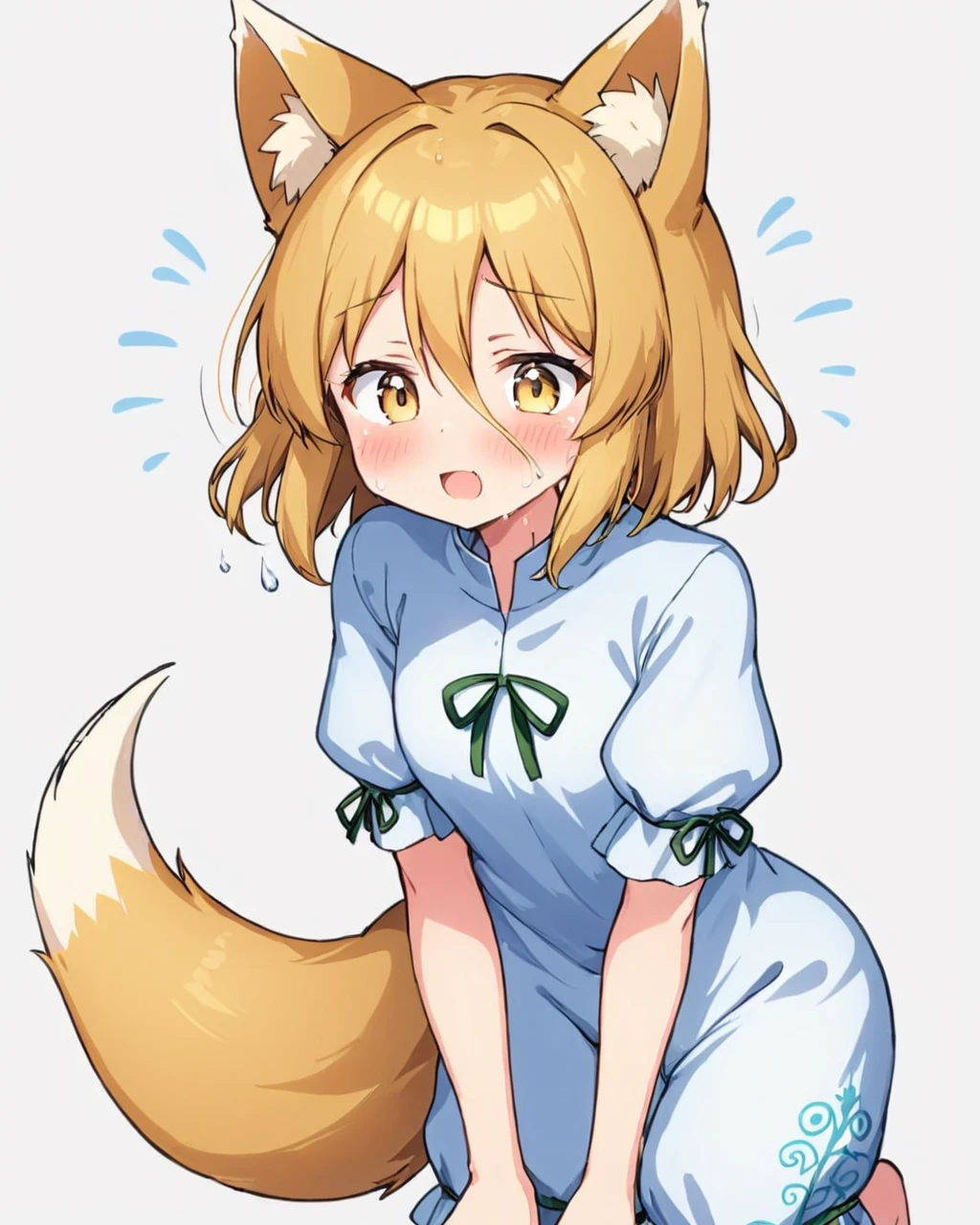 kudamaki tsukasa,1girl, fox_tail, romper, solo, open_mouth, blush, white_background, >_<, short_sleeves, simple_background, tears, green_ribbon, flying_sweatdrops, dress, fox_girl, crying, animal_ear_fluff, puffy_sleeves, flying_teardrops, cursor
<lora:kudamaki_tsukasa_image1939_2023-12-20-000014:1>,star-shaped_pupils,symbol-shaped_pupils,. gorgeous,key visual, vibrant, studio anime,award-winning, professional, highly detailed,high budget, cinemascope
