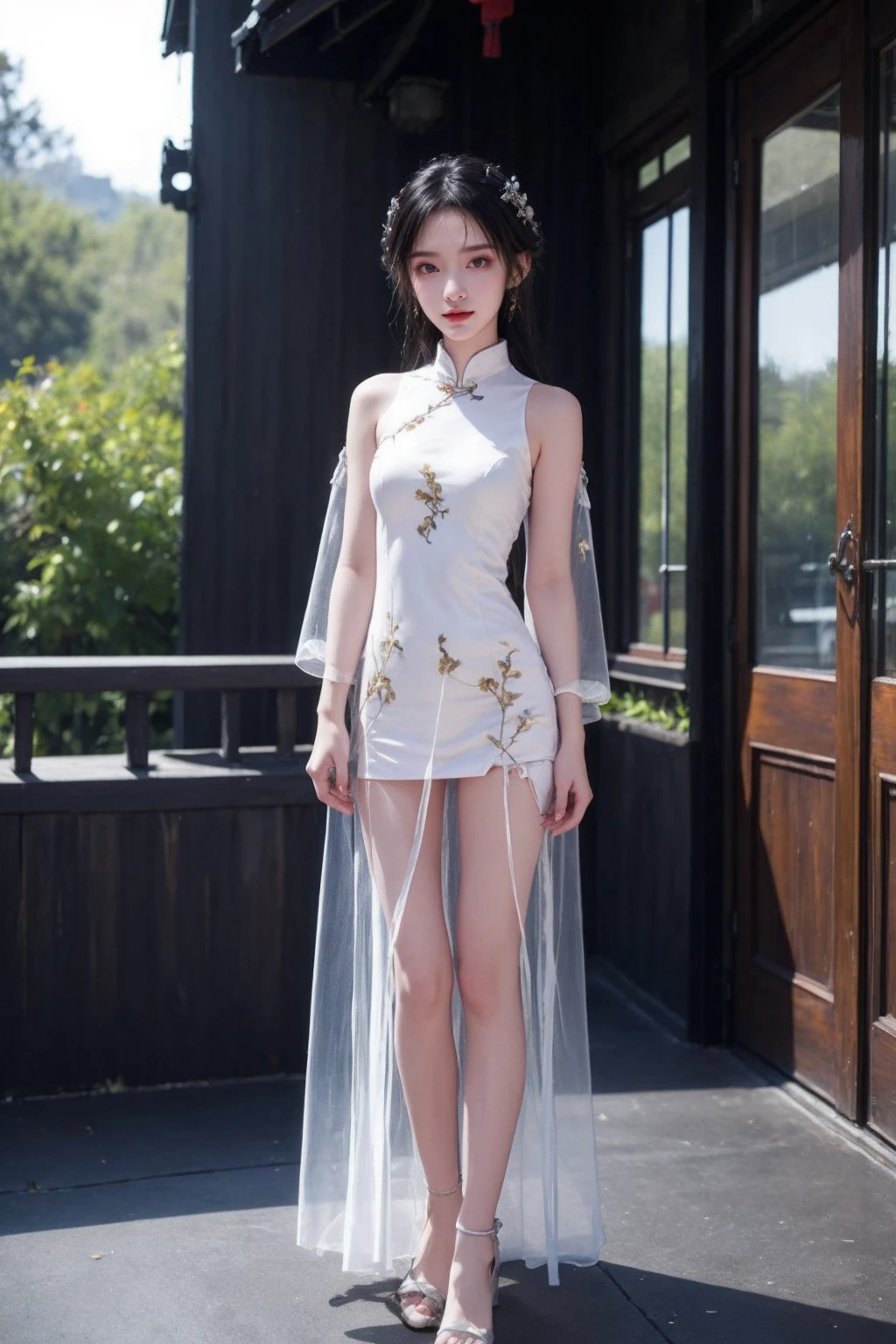 (best quality:1.4),(masterpiece:1.4),cinematic photo 1girl,close up,full body,standing,(whie transparent long chinese clothes),<lora:Again_Girl_A3:1>,