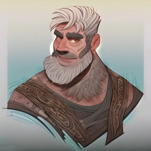 evang, painted portrait of rugged zeus, god of thunder, greek god, white hair, masculine, mature, handsome, upper body, muscular, hairy torso, fantasy, intricate, elegant, highly detailed, digital painting, artstation, concept art, smooth, sharp focus, illustration, art by gaston bussiere and alphonse mucha
