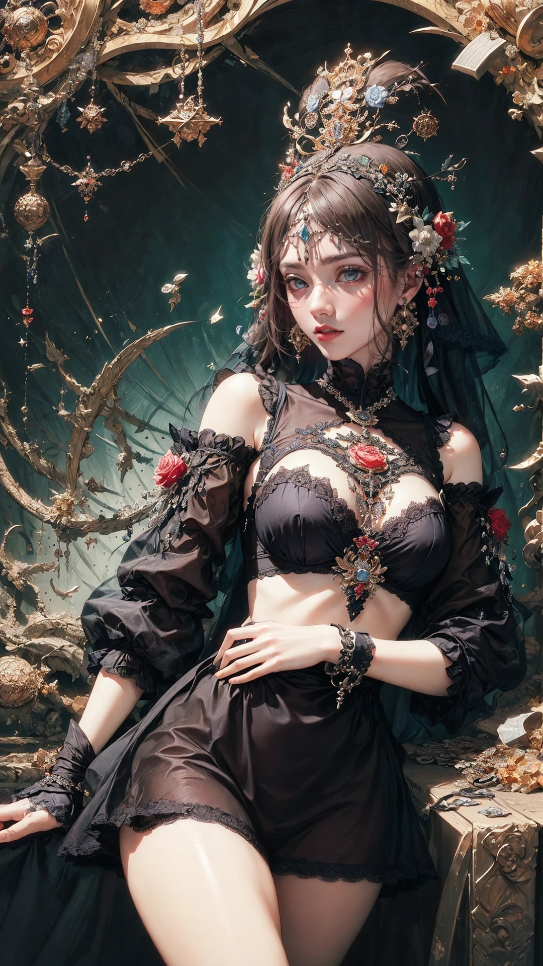 tutututu, breasts, medium breasts, see-through, underwear, lingerie, skirt,
official art, unity 8k wallpaper, ultra detailed, beautiful and aesthetic, masterpiece, best quality, (zentangle, mandala, tangle, entangle), (fractal art:1.3) , 1girl, extremely detailed, dynamic angle, cowboyshot, the most beautiful form of chaos, elegant, a brutalist designed, vivid colours, romanticism, by james jean, roby dwi antono, ross tran, francis bacon, michal mraz, adrian ghenie, petra cortright, gerhard richter, takato yamamoto, ashley wood, atmospheric, ecstasy of musical notes, streaming musical notes visible,
<lora:tutucs_v1:0.8>