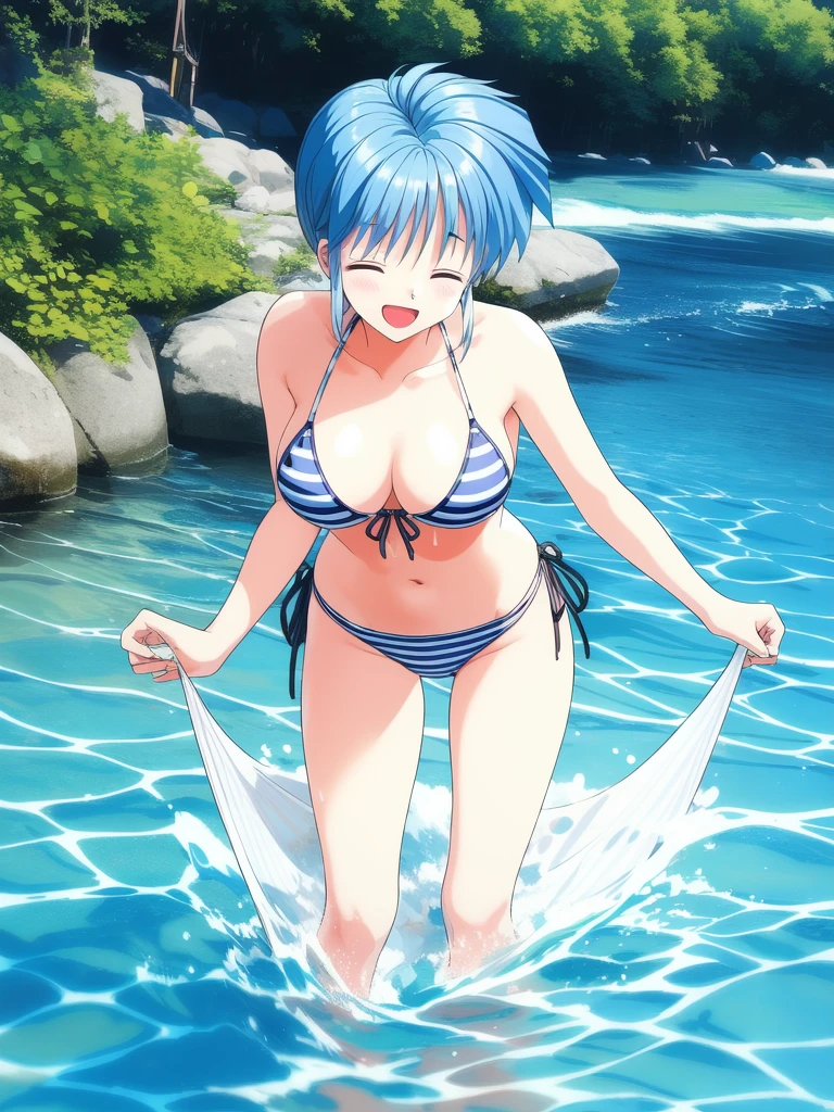 <lora:Nijino_Saki:0.8> NijinoSaki, 1girl, solo, swimsuit, bikini, splashing, water, closed eyes, striped bikini, day, striped, photo (object), wading,
on, large_filesize, full color,