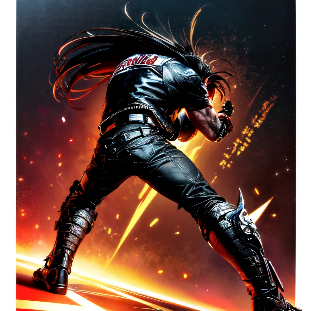 ((fighting in space, dynamic pose, full body)), high detail skin, high detail eyes, high detail hair, highres, ultra detailed, sharpen picture, Highly detailed, masterpiece, best quality, <lora:LoboLoRA:0.8> lobo with long hair, face paint, glowing red eyes, wearing rockeroutfit leather jacket armor chains and spikes skulls, holding chain sickle