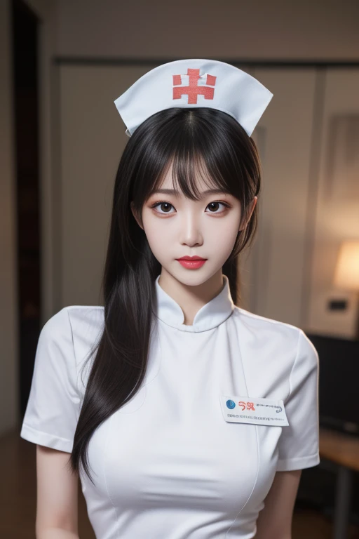 ltra-detailed,highly detailed,best quality,masterpiece,illustration,realistic,photorealistic,
qingqingzi,1girl, upper body,looking at viewer, standing,
28yo chinese idol,ponytail,
nurse cap, nurse,
<lora:qingqingzi_v1_03:0.7>