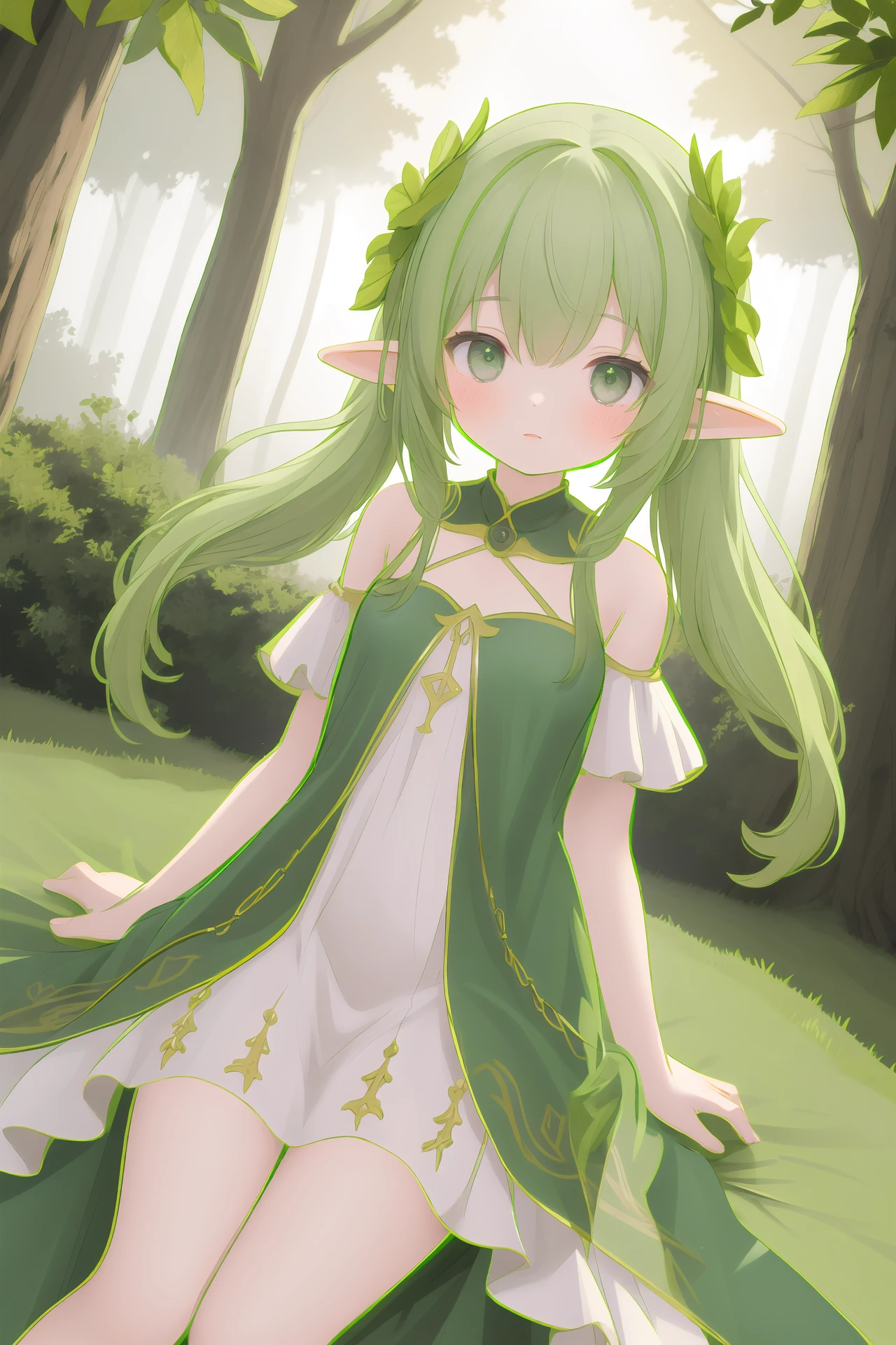 (best quality, masterpiece, highres),1girl,solo,dynamic_angle,elf,forest,
side drill,dress,
<lora:color stroke_v1.03:1>,green stroke,