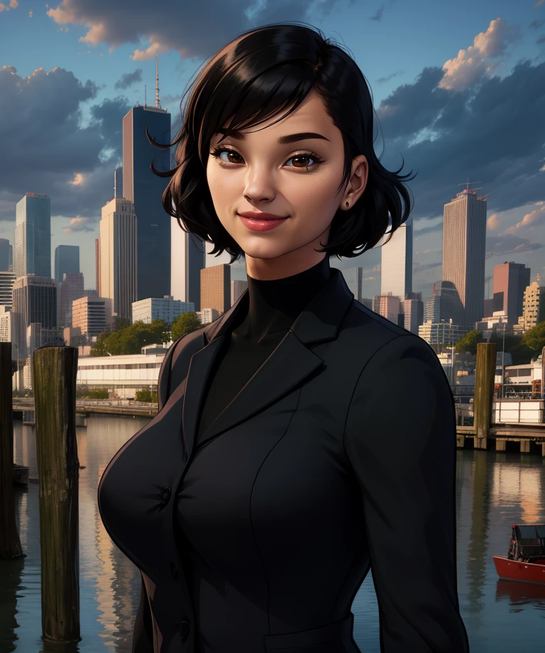 asuka,brown eyes,black hair,bangs,short hair,
black suit,black shirt,
standing,upper body,smile,
cityscape,
(insanely detailed, beautiful detailed face, masterpiece, best quality) solo,<lora:asuka:0.8>,