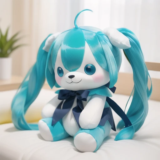 stuffed toy,stuffed Hatsune Miku,no humans,solo <lora:stuffed_toy1.5v1.2:1>