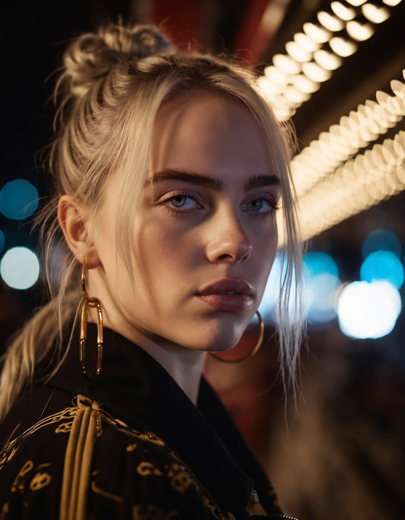 cinematic photo professional close-up portrait photography of the face of a beautiful (((ohwx woman))) at Vestibule during Night, Nikon Z9 <lora:billie_dh128_lora_v2:1.1> . 35mm photograph, film, bokeh, professional, 4k, highly detailed