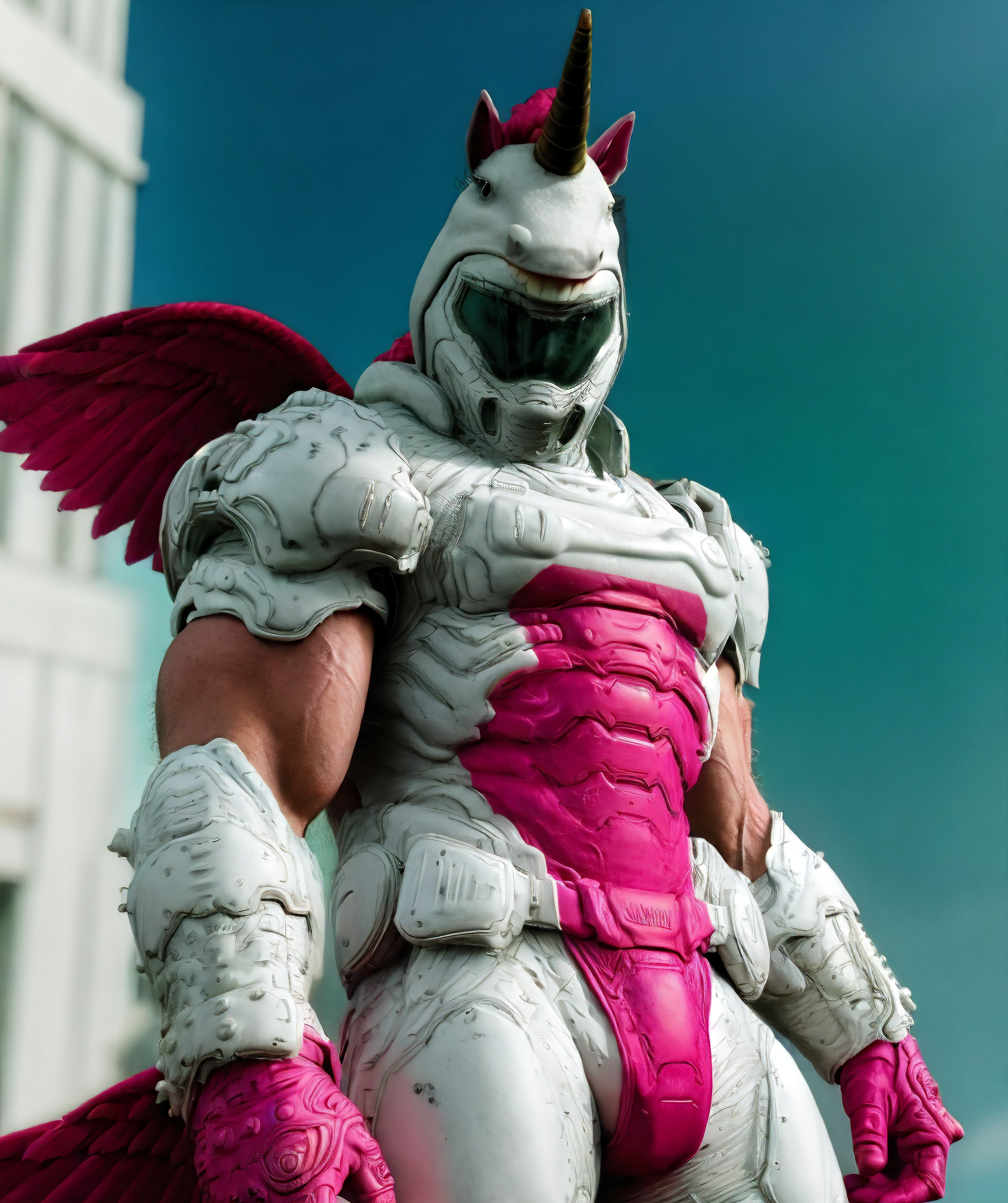 (realistic), doomicorn, wing, visor, 1man, male focus, muscular <lora:Doomicorn:0.8>