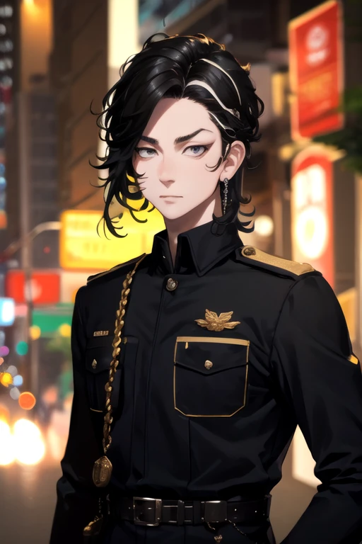 photorealistic, (4k), depth of field, (Masterpiece), (realistic skin texture), extremely detailed, intricate, hyper detailed, high resolution, professional photography, bokeh, depth of field, sharp detail, best quality, , 1boy, solo, male focus, <lora:hajime_kokonoi:0.82>, hajime_kokonoi, black hair, black eyes, short hair, bangs, cop costume, The Valley of the Lost, 12k resolution