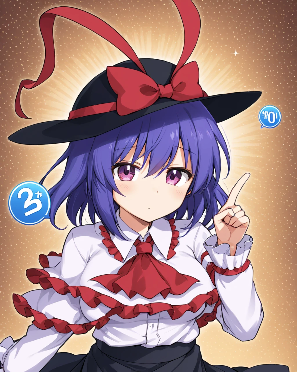 nagae iku,1girl, shawl, solo, capelet, one_eye_closed, frills, hat_bow, shirt, hat_ribbon, comic, page_number, long_sleeves, skirt, finger_to_mouth
<lora:nagae_iku_image6214_2023-12-20-000005:1>,star-shaped_pupils,symbol-shaped_pupils,. gorgeous,key visual, vibrant, studio anime,award-winning, professional, highly detailed,high budget, cinemascope