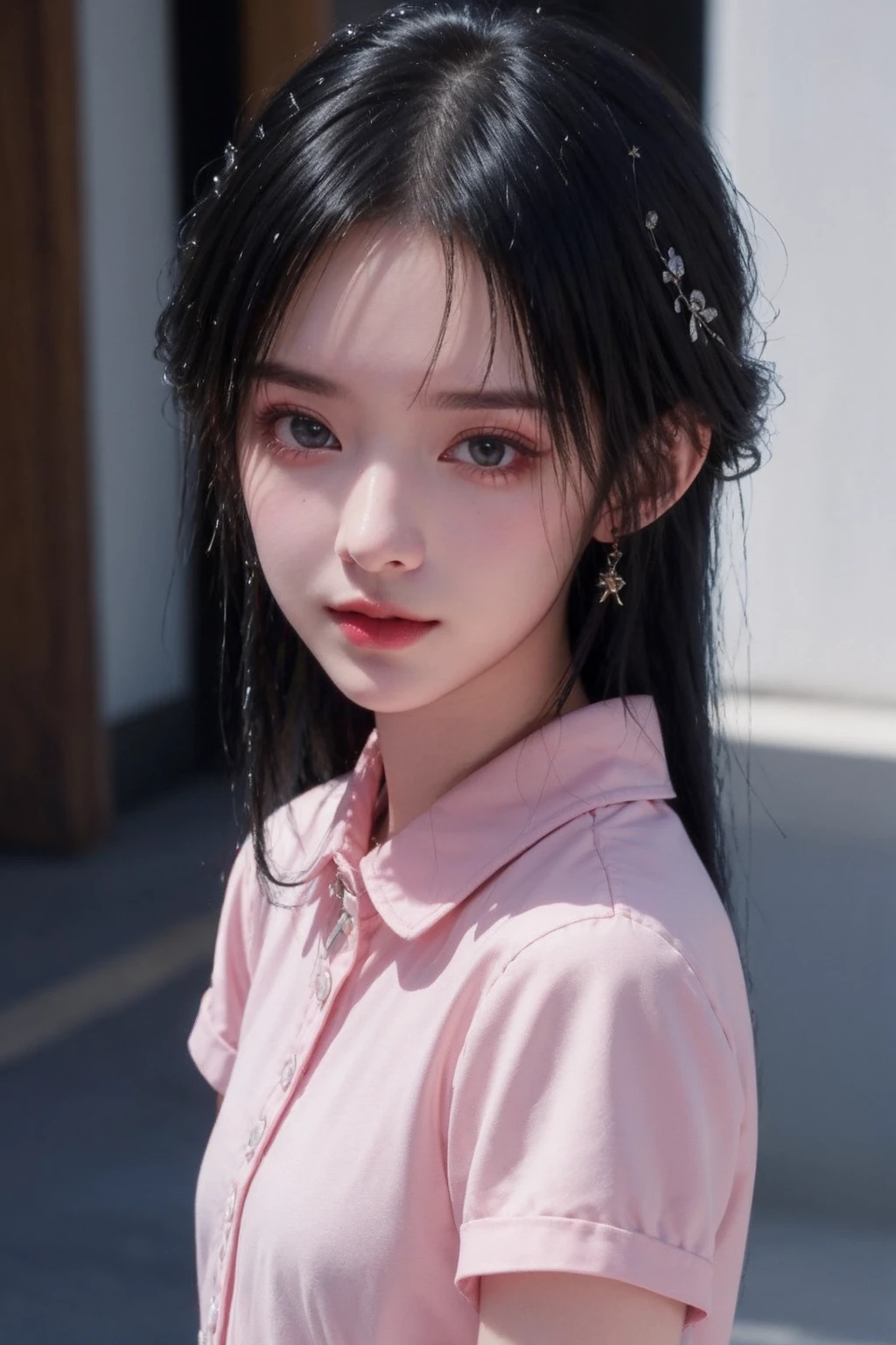 (best quality:1.4),(masterpiece:1.4),cinematic photo 1girl,close up,(pink collared shirt short sleeves:1.2),<lora:Again_Girl_A3:1>,