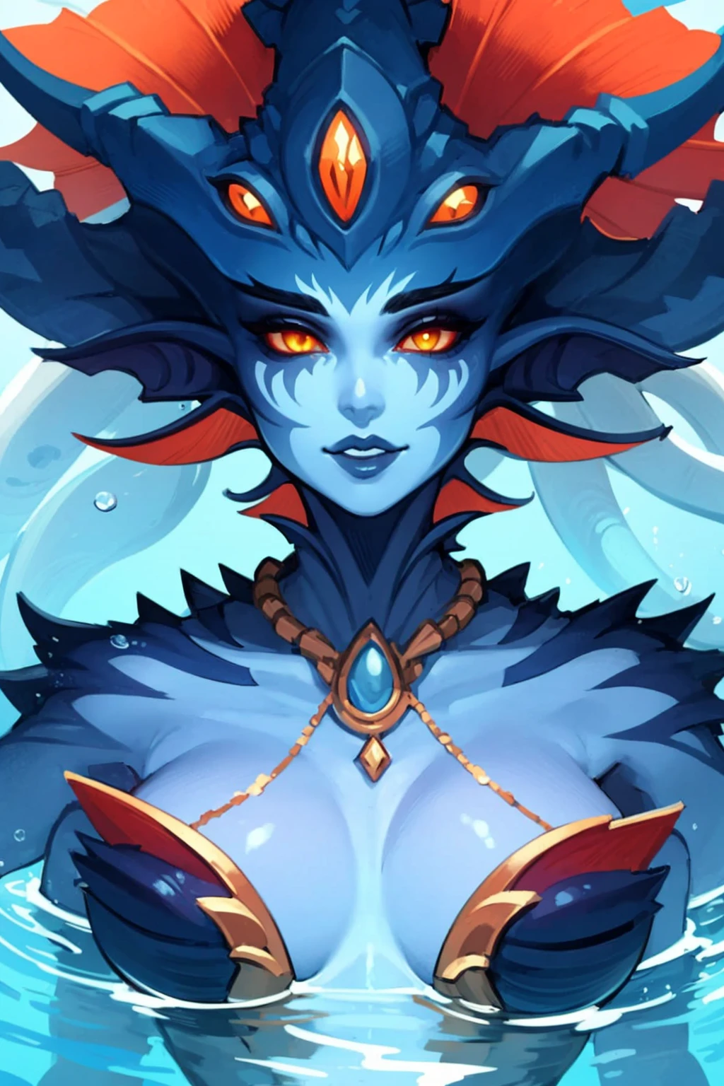 (high quality, detailed),
1girl, perfect face,
Naga Azshara, colored skin, grey skin, multiple eyes, orange eyes, tentacle hair, jewelry, water background,
<lora:Queen_Azshara_Naga:0.7>