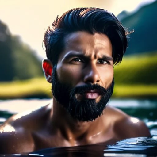 (intricate detail, beautiful/handsome:1.2) ,Friarmoody lighting, close up portrait of shahid kapoor a man <lora:shahid-kapoor:1>, Sexy Country Style, bathing in a river, roots, (backlighting) , realistic, masterpiece, highest quality, lens flare, shade, bloom, [[chromatic aberration]], by Jeremy Lipking, by Antonio J. Manzanedo, digital painting, Skin Shine,Shiny Skin,Luscious skin, Smile,Chaos mode,unique details,full body
