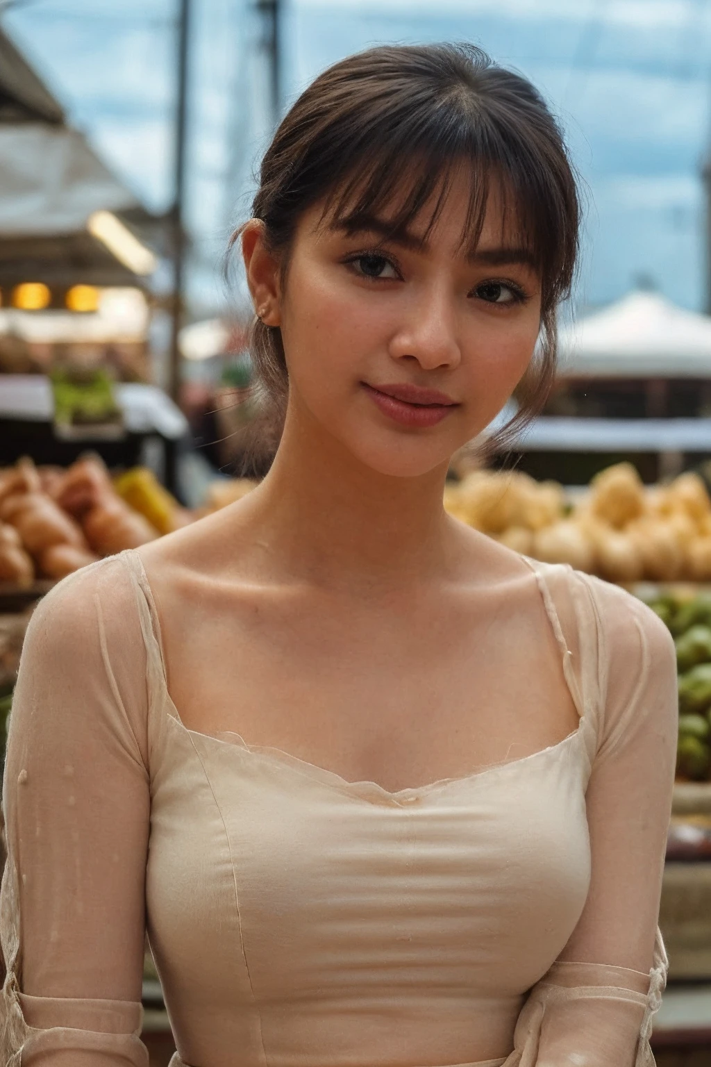 solo, realistic, (1girl), (asian) (woman), white skin, milky skin, (((Black Shag Haircut Hairstyle))), (((Pensive, Eyes focused inward, brow furrowed, and lips pursed.))), ((((Flowy_blouse:1.5),(Wide-leg_pants:1.4),(Espadrille_wedges:1.3),(Seaside_pier_background:1.4)))), (((Capture the lively atmosphere of Gukje Market, with its bustling stalls, the vibrant colors of the traditional market, and the diverse array of goods for sale.))), (((dynamic pose:1.5))), <lora:ReaLora:.4> detailed skin, <lora:PHA_-_Robb_Guinto:1> robbguinto<lora:PAseer-SD15-LCM Quick:1.0><lora:PAseer-SD15-LCM Quick:1.0>