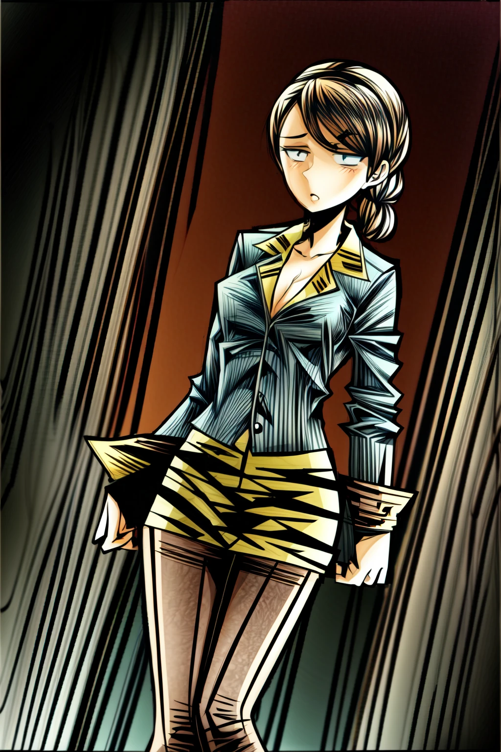 1girl,mariagtaiii,standing,full body,formal,jacket,animal print,skirt,pantyhose,in office,concrete cityscape,<lora:MariaGTAIII:0.85>, <lora:add_detail:3>