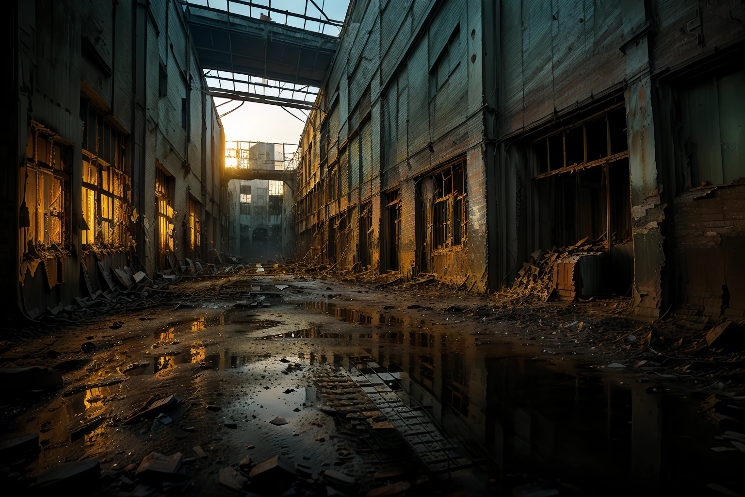 no humans,night,dark,<lora:detail_slider_v4:5>,<lora:nighttime_v1:1>,factory,<lora:abandoned factory_v1:0.7>,ruanyi0005,(((machinery, peeling wall, bricks, peeling wall exposing bricks, stagnant water, oil, soil, newspapers,, cups, bottles, factory, industry))),, best quality,masterpiece,high quality,real,realistic,super detailed,full detail,8K,