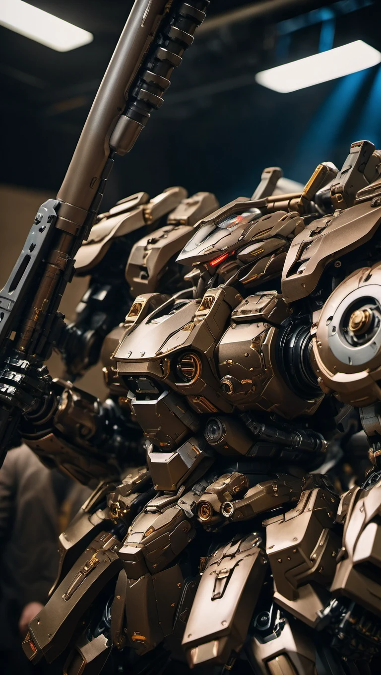 cinematic film still of (NJRS:1.5) , (very biggest size mecha:1.6), (battle scene:1.2), (battlefield:1.2),mecha armor, full armor, glowing eyes, (full body:1.2),clenched hand, mechanical parts, robot joints,(holding huge weapon:1.5) ,(huge mechanical shield:1.2),best quality, masterpiece, highly detailed, ultra-detailed,(huge mechanical weapon:1.3),(detailed armor:1.2),(detailed shield :1.2),(detailed weapon:1.2),(huge mechanical gun:1.2), shallow depth of field, vignette, highly detailed, high budget, bokeh, cinemascope, moody, epic, gorgeous, film grain, grainy
