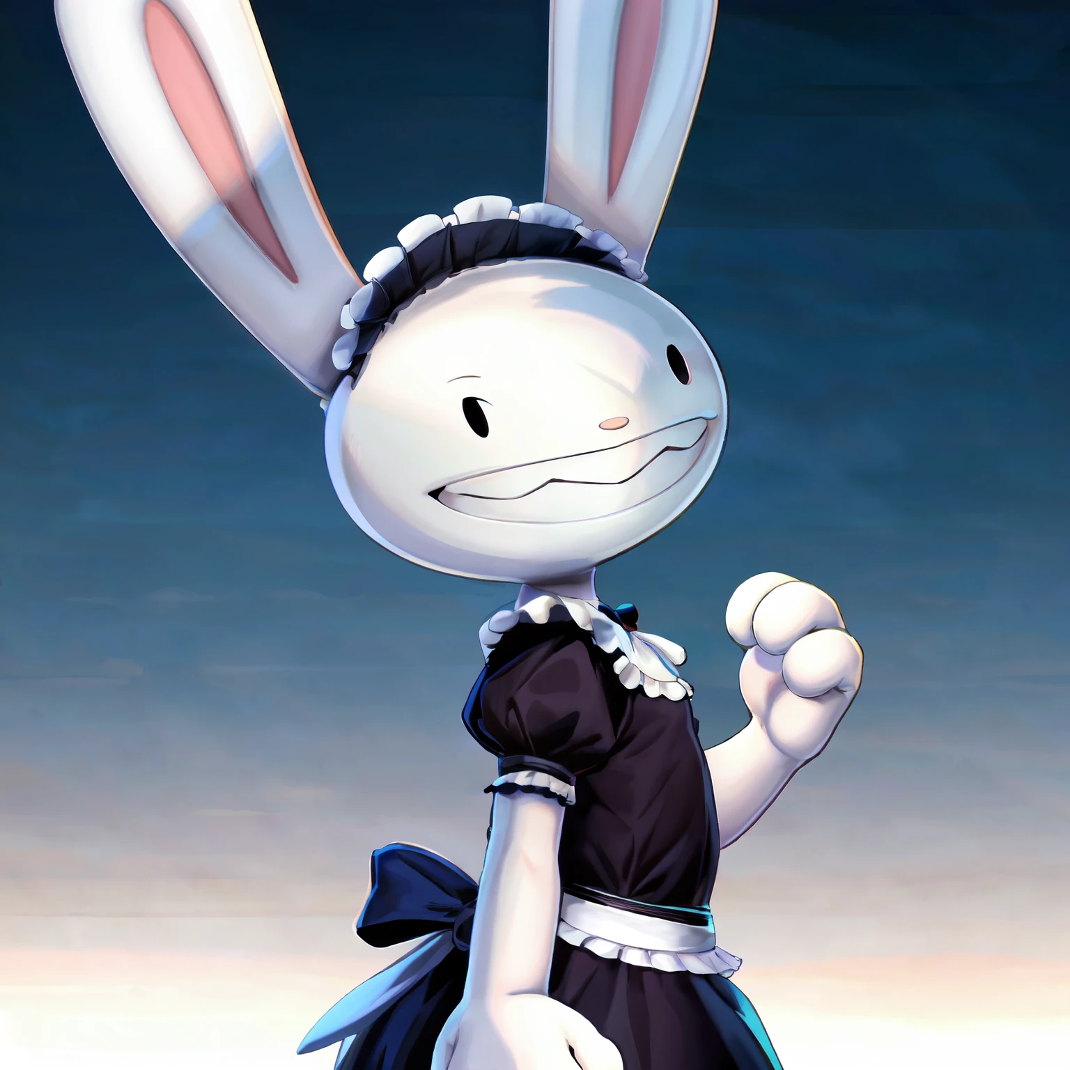 (masterpiece, high quality, best quality:1.2), max /(sam and max/), maid uniform, 3 toes, 4 fingers, sexy pose, hands together, from side, looking at viewer, gradient background, anime artwork . anime style, key visual, vibrant, studio anime, highly detailed,breathtaking . award-winning, professional, highly detailed