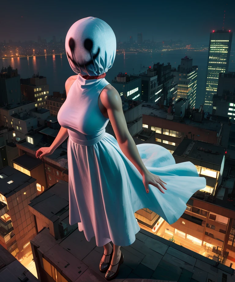 shnedncrs,ghost costume,faceless female,neck rope,
large white dress., turtleneck,
night,cityscape,floating,in air,
(insanely detailed, masterpiece, best quality),
solo,dynamic_angle,<lora:ShineDancers:0.8>,