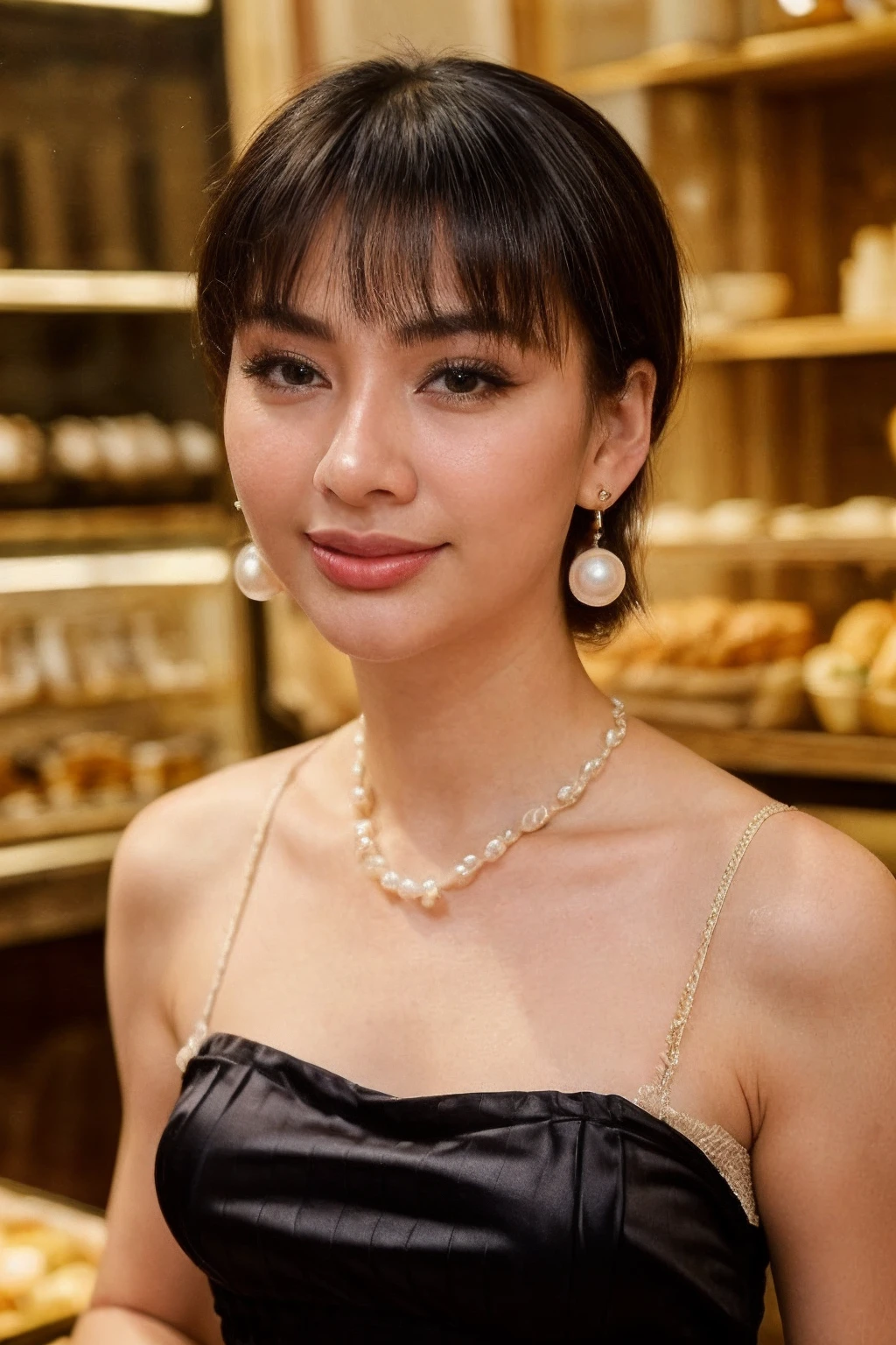 solo, realistic, (1girl), (asian) (woman), white skin, milky skin, (((Black Shag Haircut Hairstyle))), (((Pensive, Eyes focused inward, brow furrowed, and lips pursed.))), ((((Silk_blouse:1.5),(Pleated_midi_skirt:1.4),(Pearl_earrings:1.3),(Parisian_cafe_background:1.5)))), (((Capture the lively atmosphere of Gukje Market, with its bustling stalls, the vibrant colors of the traditional market, and the diverse array of goods for sale.))), (((dynamic pose:1.5))), <lora:ReaLora:.4> detailed skin, <lora:PHA_-_Robb_Guinto:1> robbguinto<lora:PAseer-SD15-LCM Quick:1.0><lora:PAseer-SD15-LCM Quick:1.0>