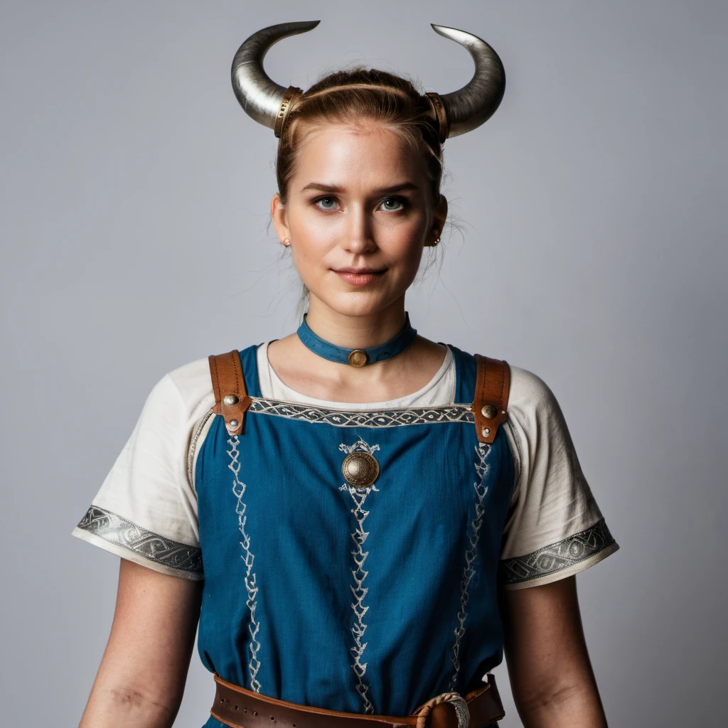 Full body portrait photo of a viking princess, Nikon Z9, realistic matte skin, skin texture visible, (sharp focus), (high quality), ((frontal portrait)), symmetric