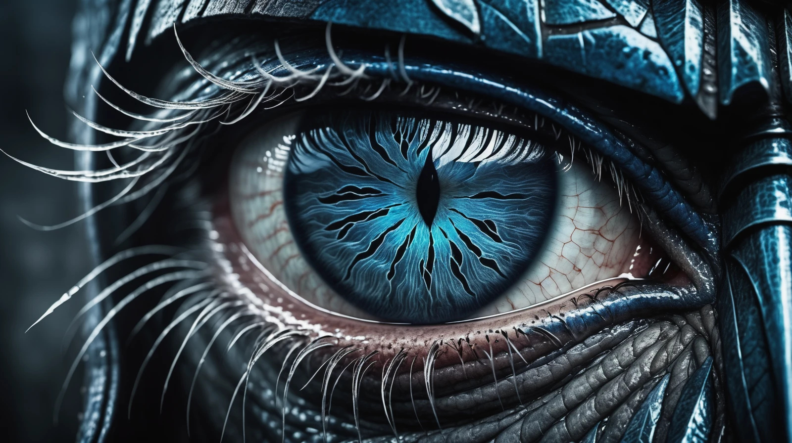 Stained glass style A RAW photograph of a wet and angry grey and blue demon. (white human like eyes), rounded fingertips, foggy atmosphere, (gritty, grungy), realistic photograph. Cinematic film grain and other film effects. Vivid color and contrast. clear eyes. (realistic skin details), highly detailed, volumetric, dramatic lighting, presented in a 16x9 cinematic format. . Vibrant, beautiful, translucent, intricate, detailed