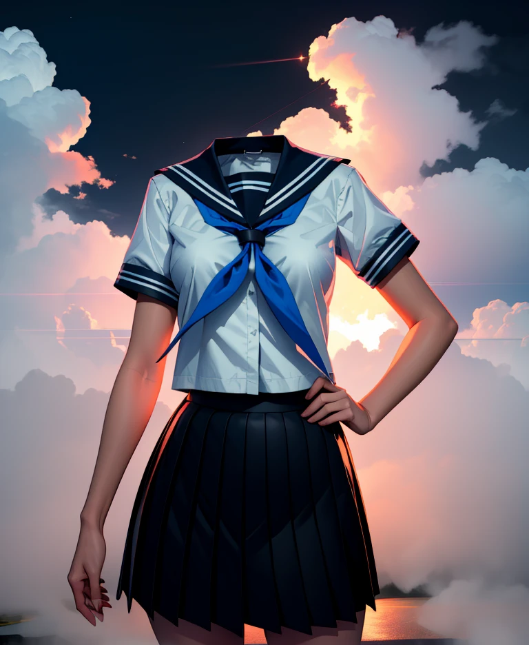 StudentofMisery,white shirt,neckerchief,pleated skirt,sailor collar,
(headless female,headless:1.2),
standing,upper body,
(insanely detailed, masterpiece, best quality),
night,fog, park,<lora:StudentofMisery-12GWT:0.8>,