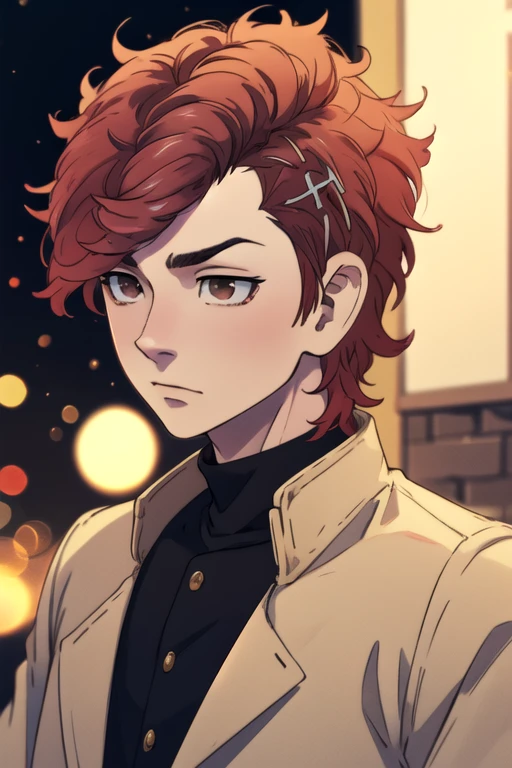photorealistic, (4k), depth of field, (Masterpiece), (realistic skin texture), extremely detailed, intricate, hyper detailed, high resolution, professional photography, bokeh, depth of field, sharp detail, best quality, , 1boy, solo, male focus, <lora:atsushi_sendou:0.96>, atsushi_sendou, red hair, brown eyes, , hair ornament, , , medieval europe, HDR