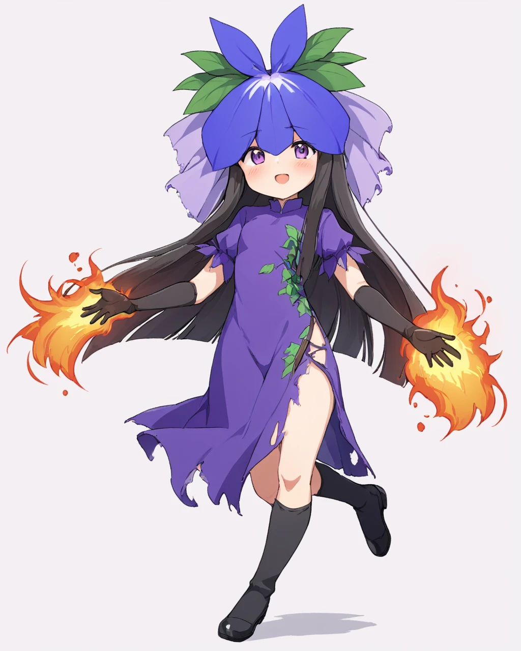 yomotsu hisami,1girl, solo, purple_dress, blush, simple_background, white_background, open_mouth, black_gloves, full_body, elbow_gloves, black_footwear, flower, torn_clothes
<lora:yomotsu_hisami_image362_2023-12-20:1>,star-shaped_pupils,symbol-shaped_pupils,. gorgeous,key visual, vibrant, studio anime,award-winning, professional, highly detailed,high budget, cinemascope