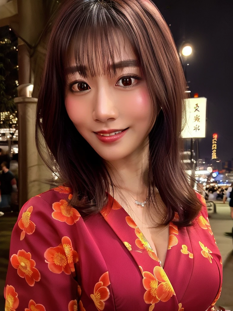 1girl, (cheongsam, floral print),(RAW photo, best quality), (realistic, photo-realistic:1), masterpiece, an extremely delicate and beautiful, extremely detailed, 2k wallpaper, Amazing, finely detail, extremely detailed CG unity 8k wallpaper, ultra-detailed, highres, soft light, beautiful detailed girl, extremely detailed eyes and face, beautiful detailed nose, beautiful detailed eyes,cinematic lighting,(in the city at night),(night city view),perfect anatomy,(slender body),(smiling:),(upper body:1),(eyes wide:1),(looking at viewer:1),(front view:1.0),cinematic angle,(smooth long hair), (brown eyes:1),(standing:), (cleavage:1), <lora:add_detail:0.5> <lora:SaikaNew:0.8>