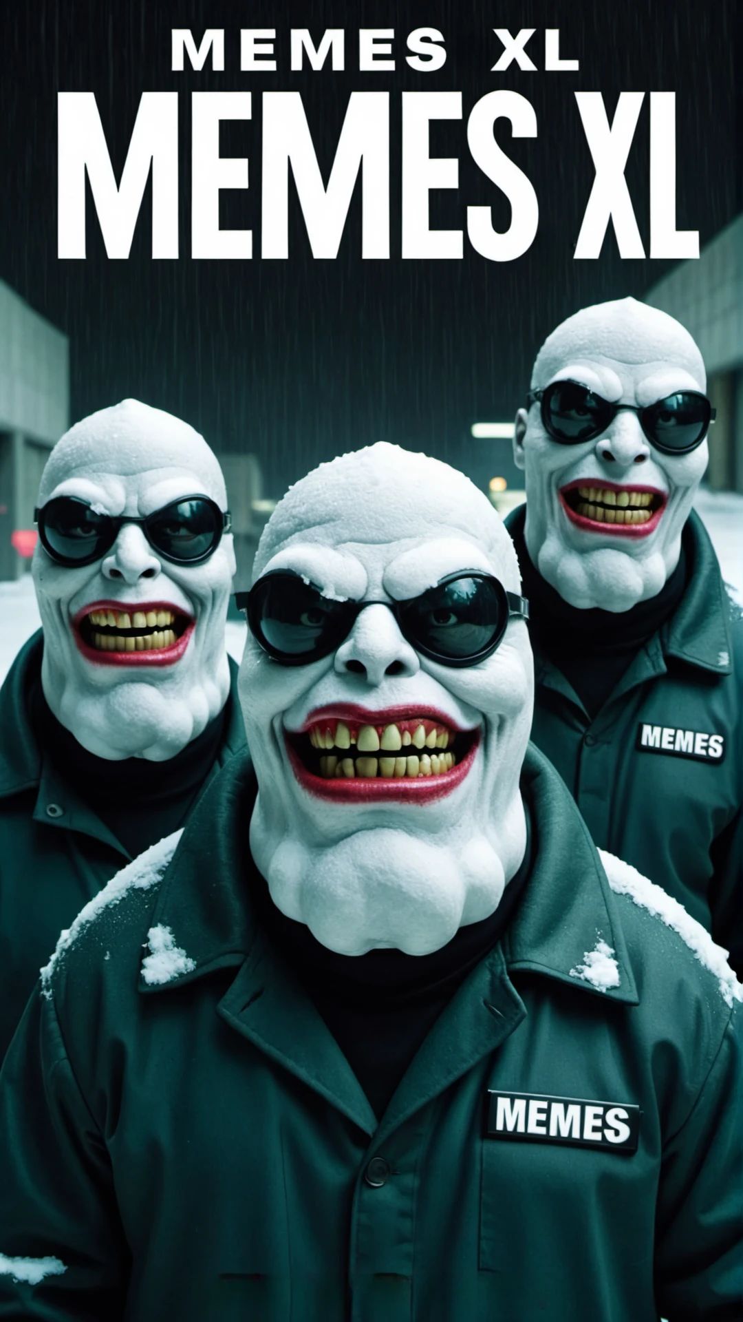 Deranged Mutant Killer Monster Snow Goons with text bubble that says "Memes XL" in matrix