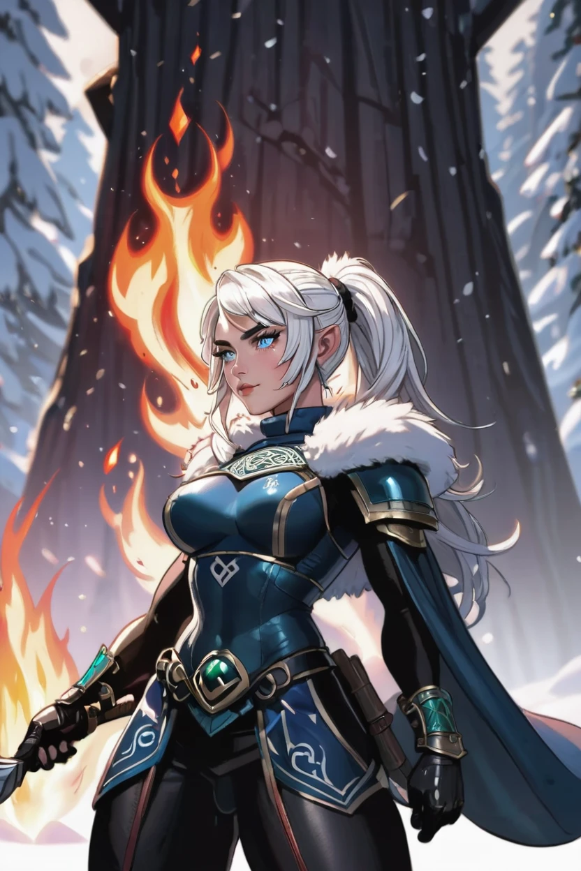 <lora:EnvySendNoodzXL01:0>1girl, woman, determined arctic viking warrior, (muscular:1), (armor:1.3), (celtic tattoos, face tattoos:1), antlered leather helmetfur cape, leaning back, with a pet Giant Fire Beetle, bombshell hair, dark white hair, ponytail, small breasts, narrow waist, slim perfect hourglass figure,, caucasian<lora:EnvyBetterHiresFixXL01:0:hr=1><lora:EnvyBorealXL01:1>