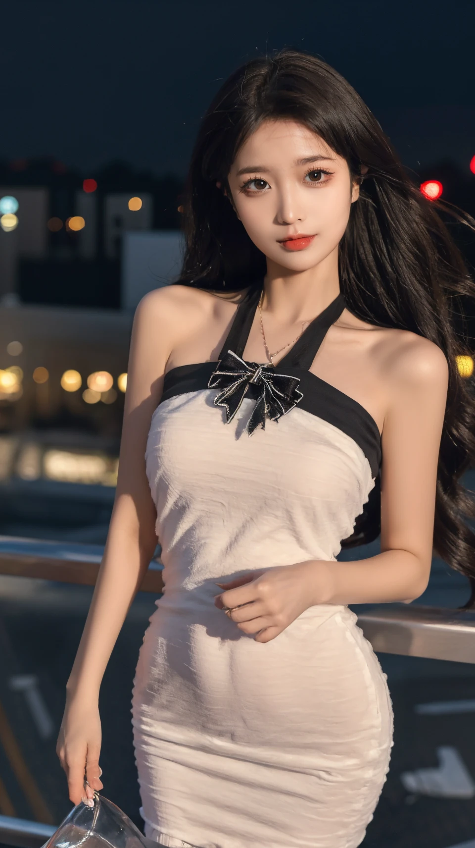 best quality,HDR,UHD,8K,Vivid Colors,solo,photo_(medium),pov,cute & girly,(night:1.4),(looking at viewer:1.5),tokyo \(city\),rooftop,standing,hand on own chest,<lora:momo:0.4>,<lora:rc42:0.8>, rc,