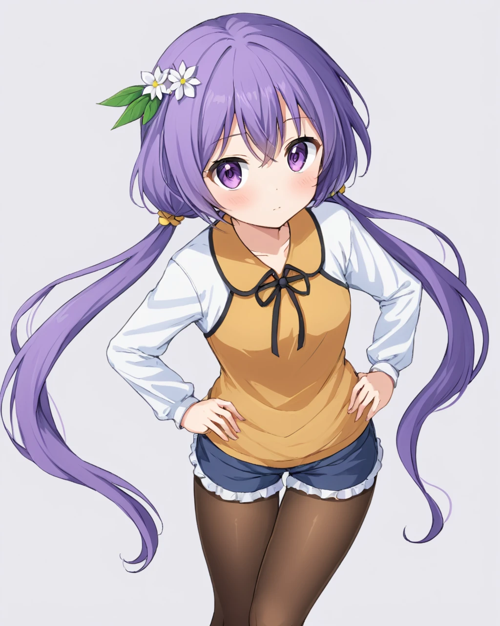 tsukumo benben,1girl, solo, pantyhose, twintails, contemporary, shorts, hair_flower, alternate_costume, casual, blush, legwear_under_shorts, looking_at_viewer, shirt
<lora:tsukumo_benben_image916_2023-12-20-000015:1>,star-shaped_pupils,symbol-shaped_pupils,. gorgeous,key visual, vibrant, studio anime,award-winning, professional, highly detailed,high budget, cinemascope