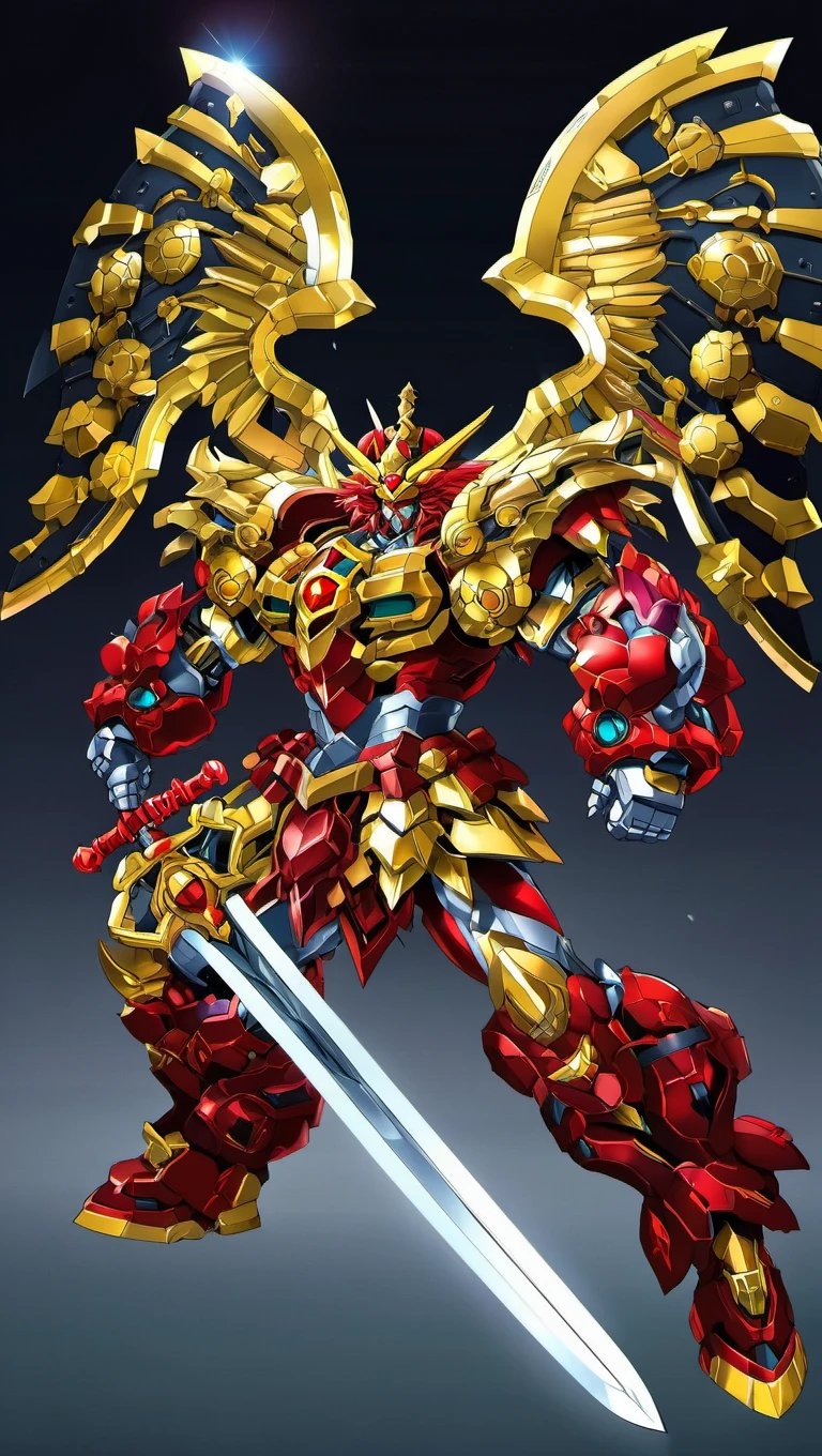 anime artwork of (SRS:1.4),super robot, mecha armor, full armor,glowing eyes, (battle scene:1.2), (full body:1.2),clenched hand, mechanical parts, robot joints,(holding huge sword:1.5) ,(huge shield:1.2),best quality, masterpiece, highly detailed, ultra-detailed,(huge mechanical weapon:1.3),(detailed armor:1.2),(detailed shield :1.2),(detailed weapon:1.2),(huge mechanical gun:1.2)
, anime style, key visual, vibrant, studio anime, highly detailed