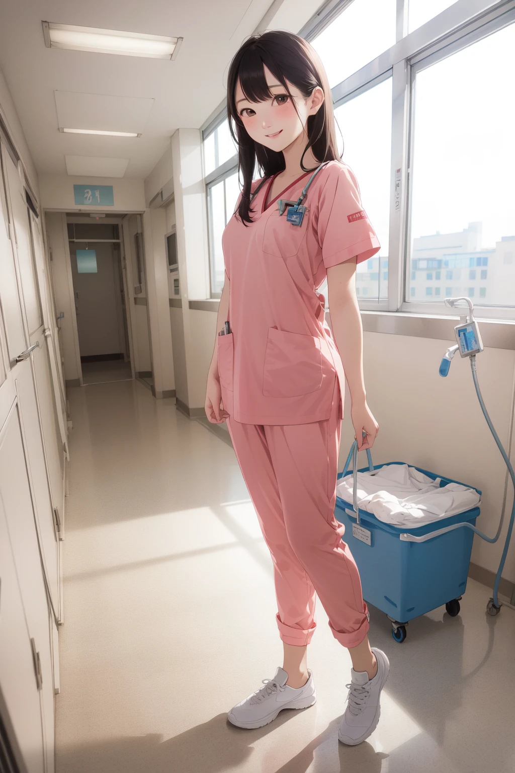 (RAW photo, best quality), 1girl, natural lighting, hospital,
<lora:ClothingMedicalScrubs0:1> scrubs, light smile, full body, pants,