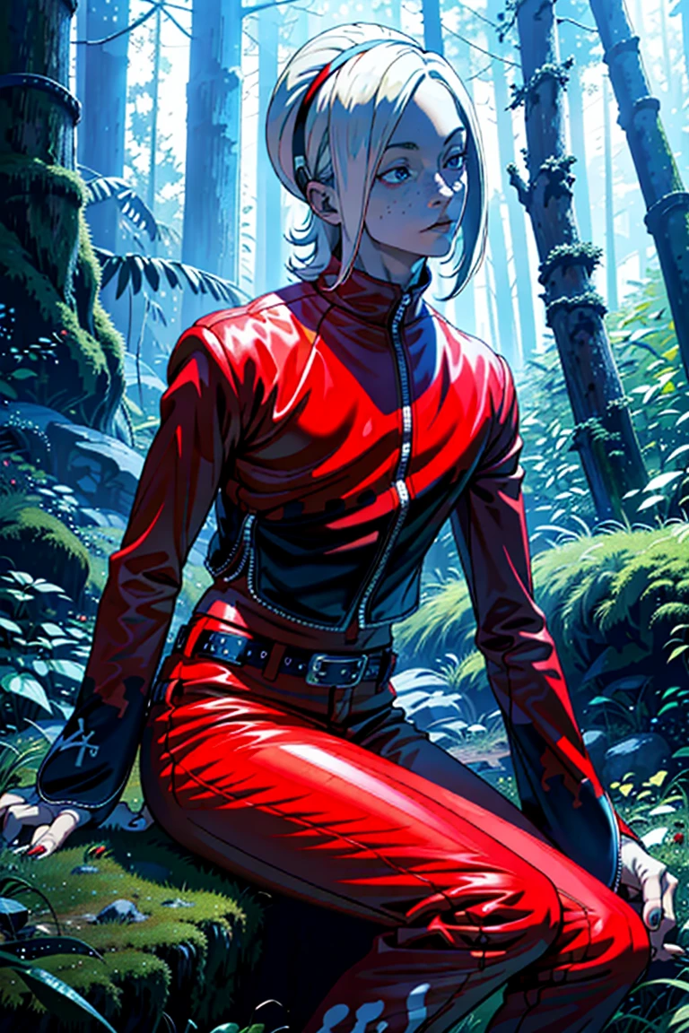 (masterpiece,  best quality:1.2),  man,  solo,  AshCrimson,  1guy,  blonde hair,  hair band,  red jacket,  freckles, red bodysuit,  red pants,  belt,  fingerless gloves,  nail polish,  white shoes,  (depth of field:1.1),  at the forest,  view from below,  highness,  perfect face,  perfect picture,  detailed eyes,  sharp focus, High detailed,<lora:EMS-253809-EMS:1.000000>,<lora:EMS-3262-EMS:0.600000>