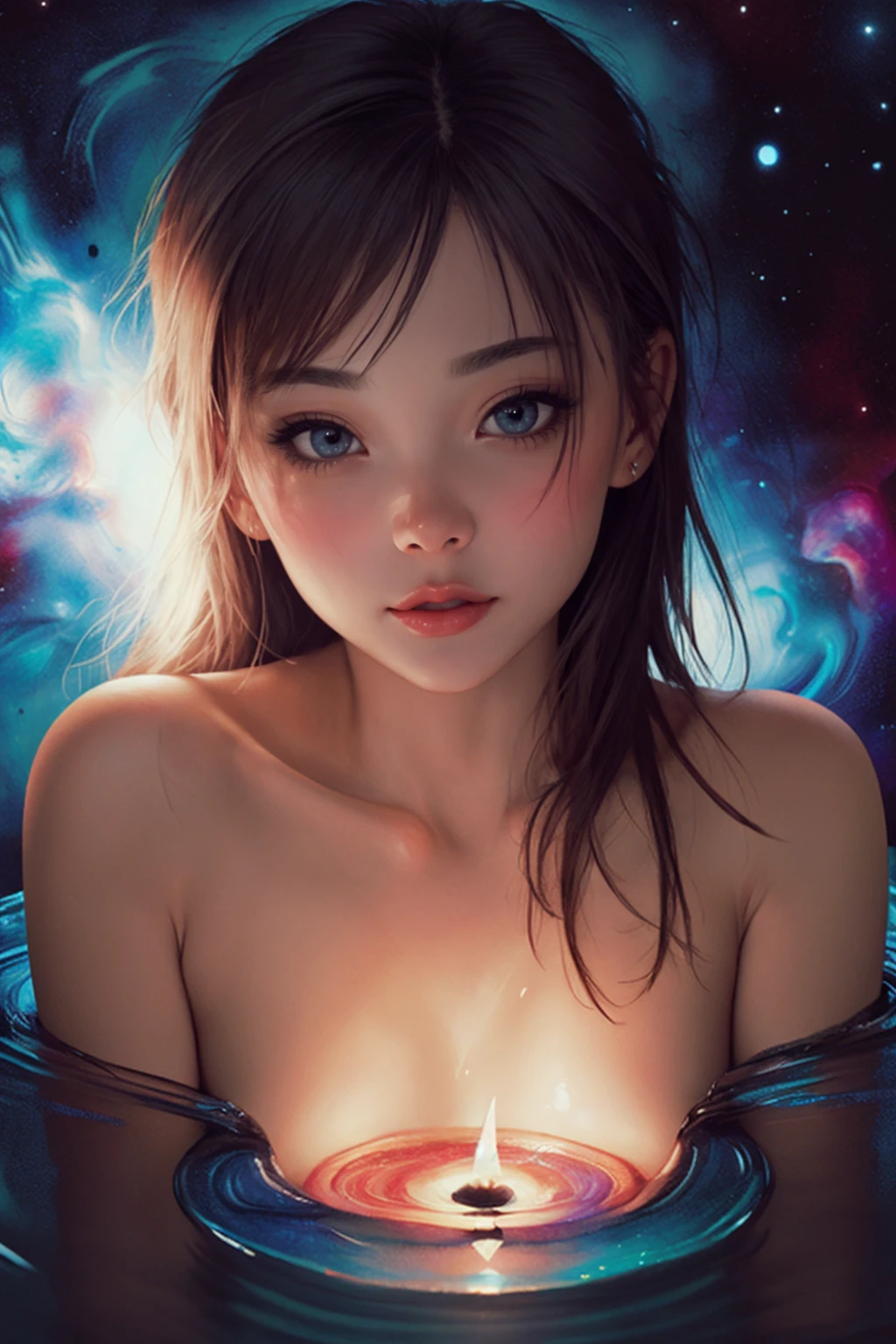 Style-Glass (masterpiece:1.4),ultra-detailed,(best quality), illustration, (Depth of field) Beautiful girl, (depraved pose seducing a man), looking at viewer