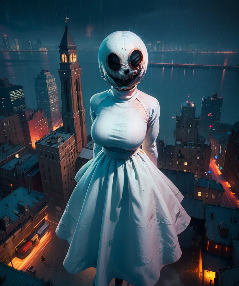 shnedncrs,ghost costume,faceless female,
large white dress.,turtleneck,long sleeves,
night,cityscape,floating,in air,rain,arms behind back,
(insanely detailed, masterpiece, best quality),
solo,dynamic_angle,<lora:ShineDancers:0.9>,