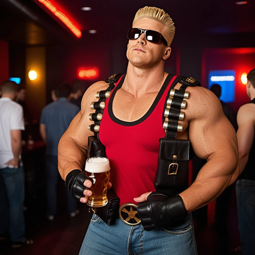 DukeNukem1024, a muscular blond man with sunglasses, drink a beer in a stripclub, highly detailed, photography, ultra sharp, film, professional, 64k  <lora:add-detail-xl:1.5>  <lora:DukeNukem1024:0.8>