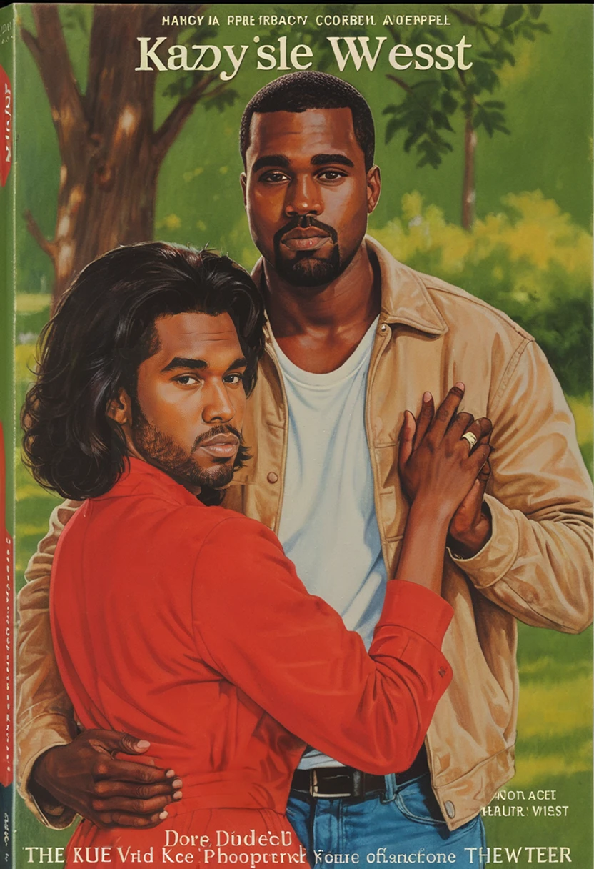 book cover of a vintage romance novel depicting kanye west in a romantic scene with kanye west