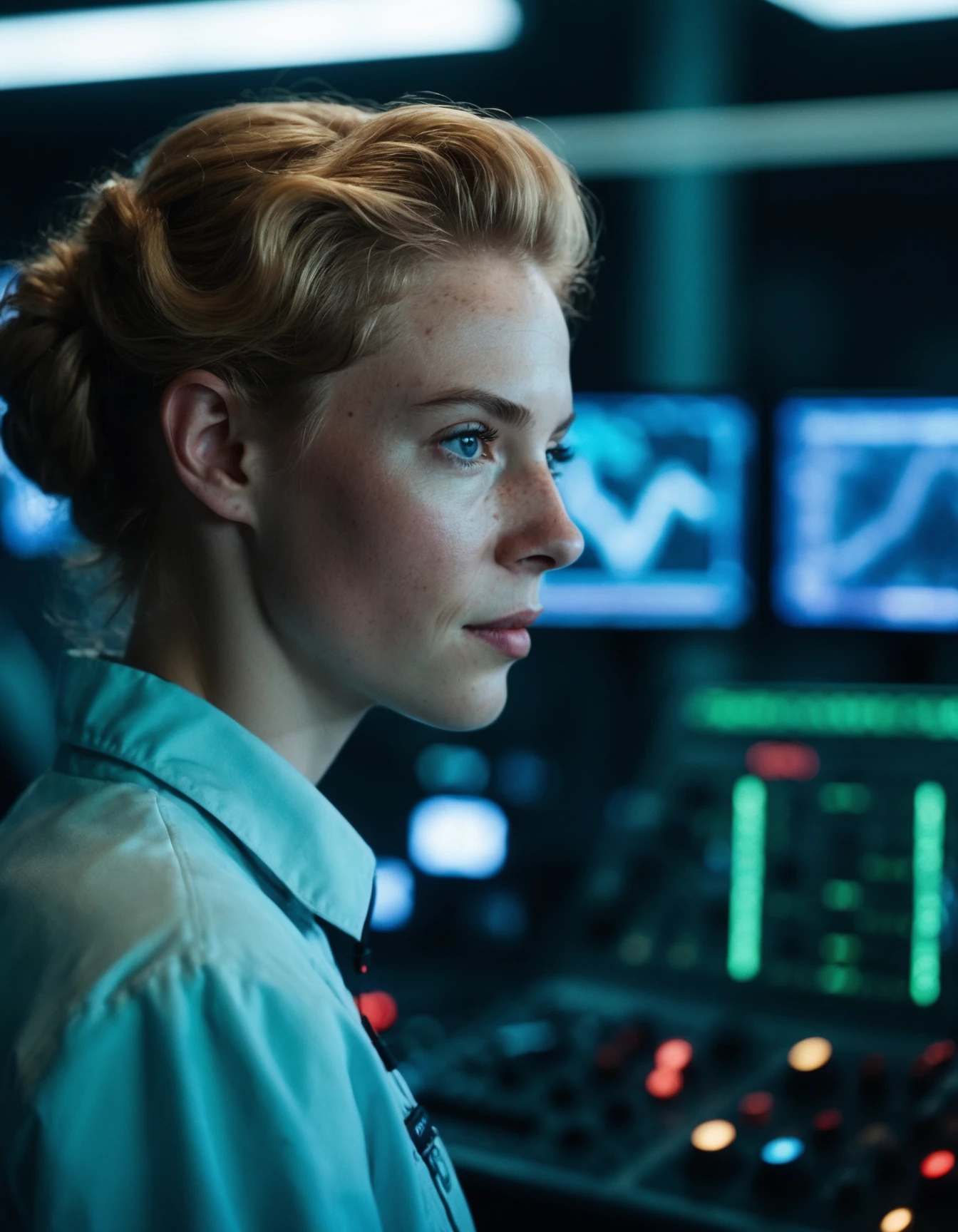 cinematic photo a mysterious ((ohwx woman)) As Jessie Rasberry, behind the scenes in Avalanche's base, her technical expertise evident as she hacks into Shinra's systems., Hair neatly tied back, reflecting her focus and commitment to the cause., <lora:maya_dh128_v1-step00015000:1> . 35mm photograph, film, bokeh, professional, 4k, highly detailed