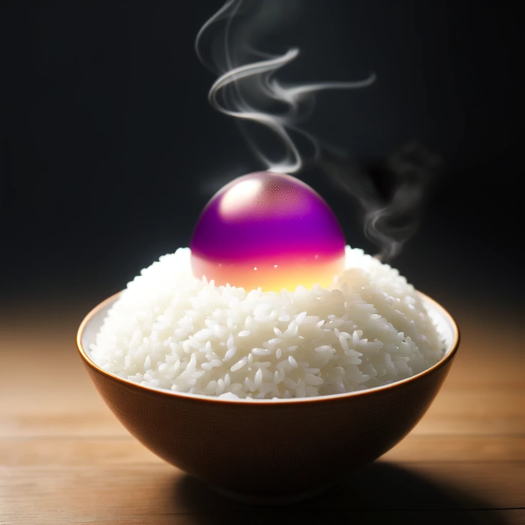 <lora:TKGS_v1:0.5>, solo, food, indoors, water, blurry, cup, gradient, gradient background, no humans, steam, nature, scenery, smoke, bubble, monster_egg, bowl, realistic, light, rice, food focus, still life, rice bowl, TKGS